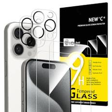 NEW'C 4 Stück, 2 x Panzer Schutz Glas für iPhone 15 Pro (6,1") und 2 x Kamera Panzer Schutz Glas Kameraschutz für iPhone 15 Pro (6,1")-Kratzfest -extrem widerstandsfähig -9H-Härteglas