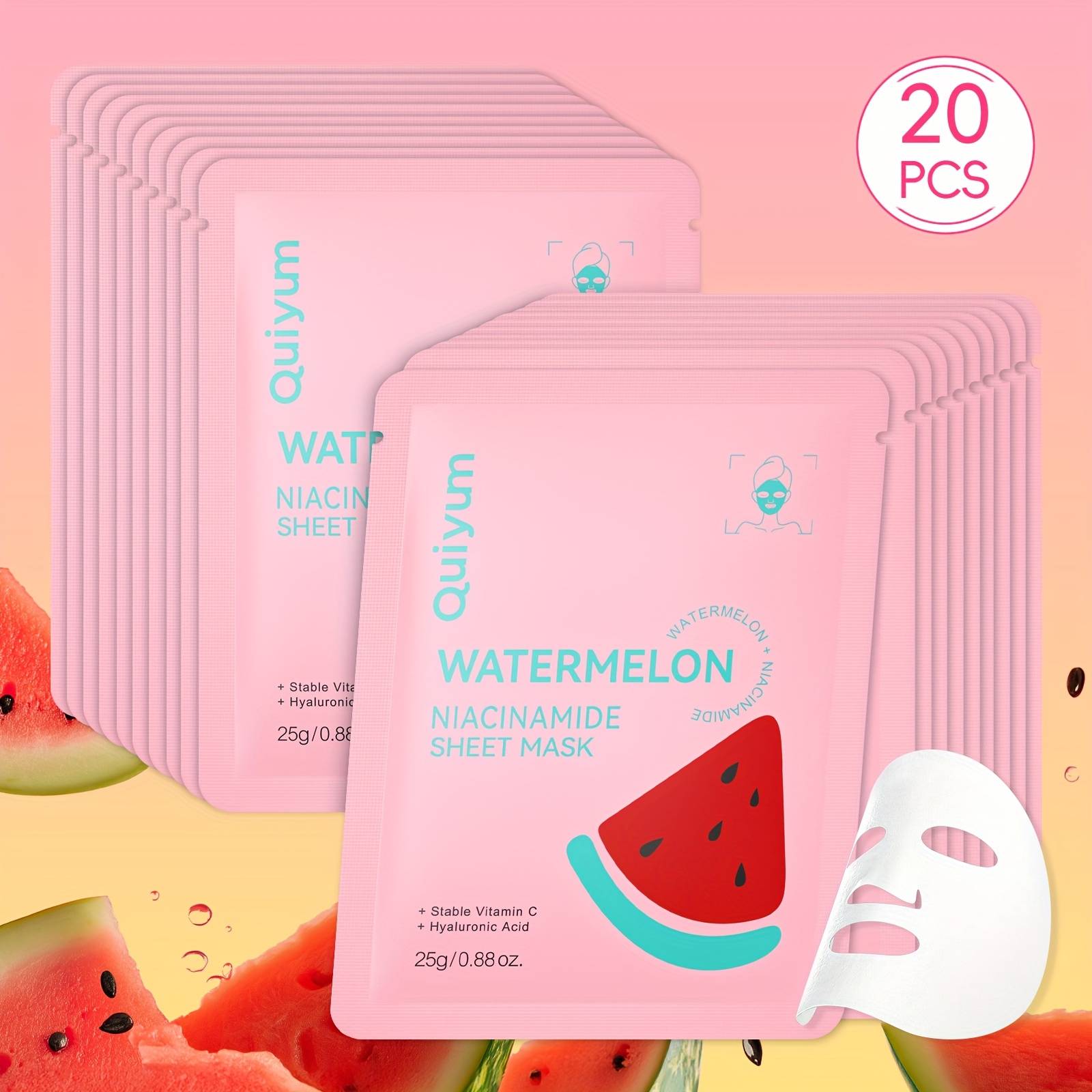 20pcs Quiyum Watermelon Niacinamide Sheet Mask, Deep Hydration, Ideal Gift For , Friend, Wife, Mother On Valentine's Day, Mother's Day