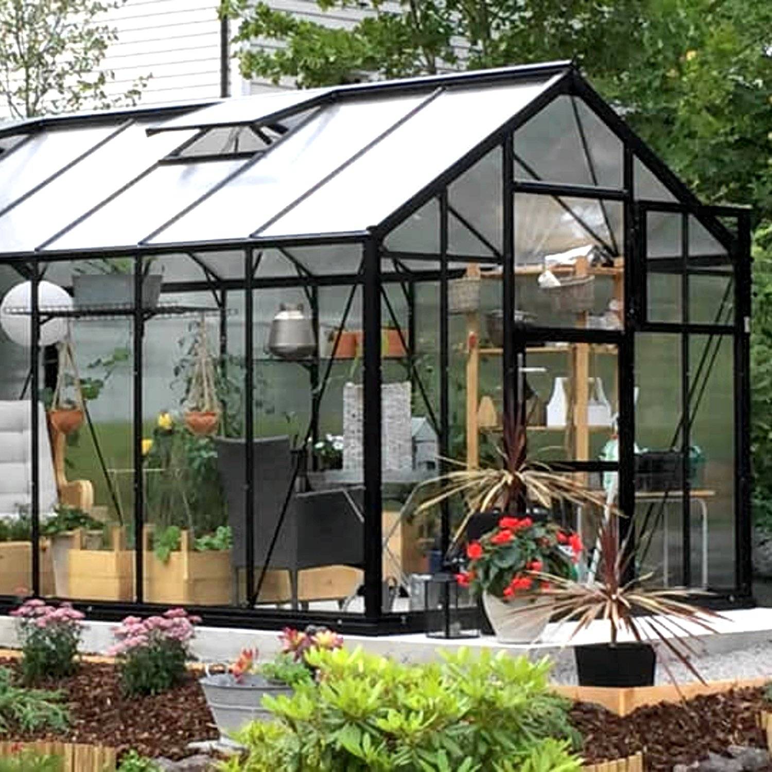 Drivhus Deluxe 10.5 M² - Ral 6009 army grøn FORUDBESTILLING / 10 mm. polycarbonat komplet