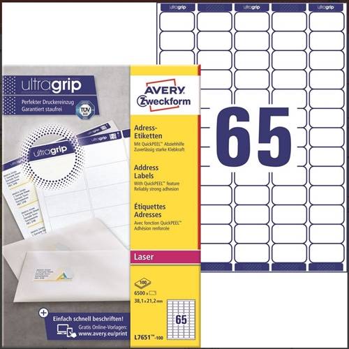 Avery laser etiket Quick Peel A4 - flere størrelser.