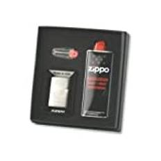 Original Zippo "Presentset" tändare krom inkl. 1 flaska bensin + 6 flintastenar