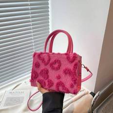 Modern handväska med fuzzy hjärtastruktur - Rosa (En-Storlek)