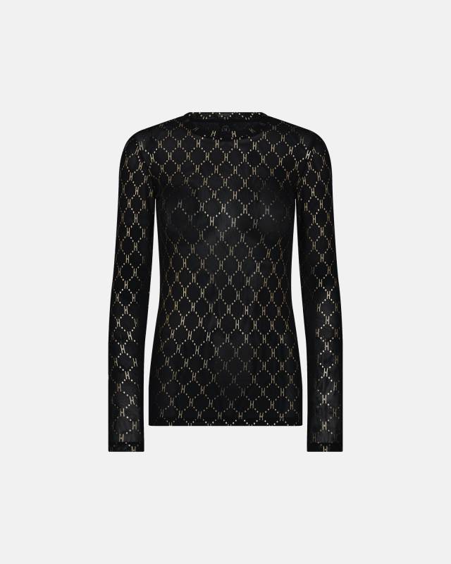 Bluse "Mesh" | Polyester | Sort m. guld