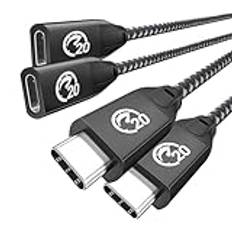 USB C Förlängningskabel 0,3M(2-pack), UseBean Flätad USB C 3.1 Förlängning Gen2 20Gbit/s, Typ C Hane till Hona kabel,USBC Förlängningssladd för Nintendo Switch,Thunderbolt 3 MacBook Pro,USB C HUB etc