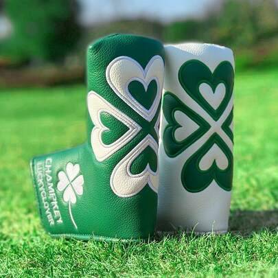 1 st Lucky Clover Blade Putter Head Cover - Vitt & Grönt Hjärtformat Fyrklövermönster, Premium PU, Golf Putter Headcover För Blade Putters, Slitstarkt - Multifärgad (Vit,grön)