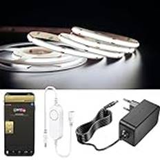 YSRSAI 5 m kall vit 6 500 k ZigBee COB LED remsa smart dimbar kit arbeta med ZigBee 3.0 HuB Bridge, Tuya, Z2MQTT, Echo Plus för APP/Alexa Röststyrning Light Strips Ambiance Lighting