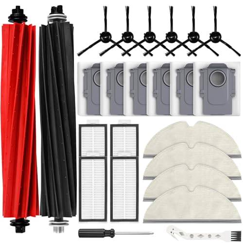 24 tillbehör för Roborock Q8 Max / Q5 Pro / Q5 Pro+ / Q8 Max+: 2 huvudborstar, 6 dammpåsar, 4 dukar, 4 HEPA-filter, 6 sidoborstar, 1 rengöringsborste, 1 skruvmejsel
