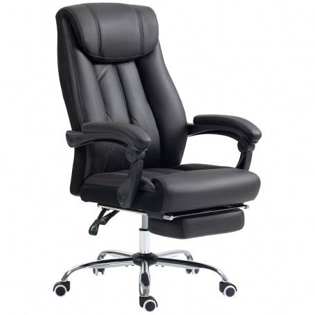 Ergonomisk Kontorsstol med Fällbar Fotstöd Läder Svart