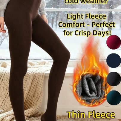 Damers lätta fleece-tights – tunna fleecefodrade strumpbyxor för 15–25 ℃, svala och krispiga dagar, högmidjade leggings för kvinnor - Multifärgad (En-Storlek,0XL-2Xl)