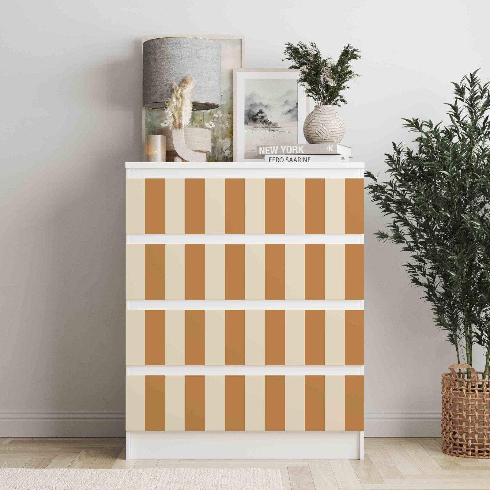 Selvklæbende stickers – Ikea Malm Dekaler / Vælg størrelse / Striber sennep-fløde