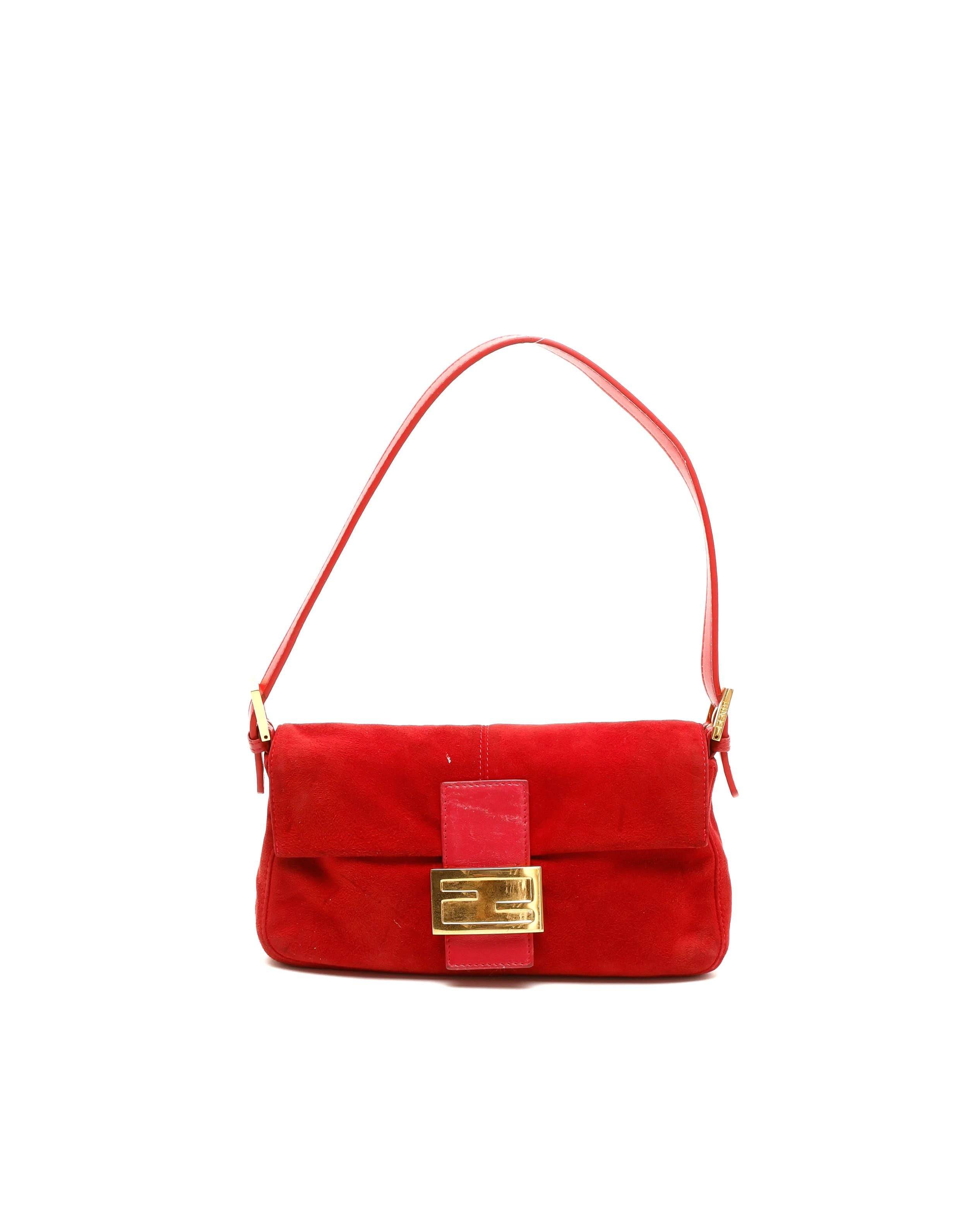 Fendi Suede Baguette Bag - Red - One Size