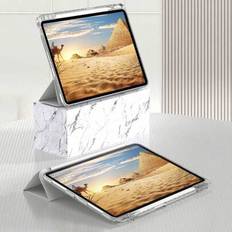 1st Tri-Fold Back Helt Transparent IPad-fodral, skal Slim Stand Stötsäker Anti Fall Pennhållare Anti-Fall Tablet Cover Kompatibel med Apple Tablet IPa - Ljusgrå (Multi-size)