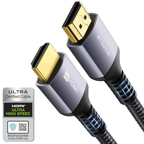 HDMI 2.1 Kabel 1,8M,Stouchi Certifierad 8K Ultra HD 48Gbps High Speed 8K60 4K120 144Hz RTX 3080 eARC HDR10 4:4:4 HDCP 2.2&2.3 Dolby Kompatibel med Fire TV/Roku TV/PS5/Xbox Series X/Samsung/Sony/LG