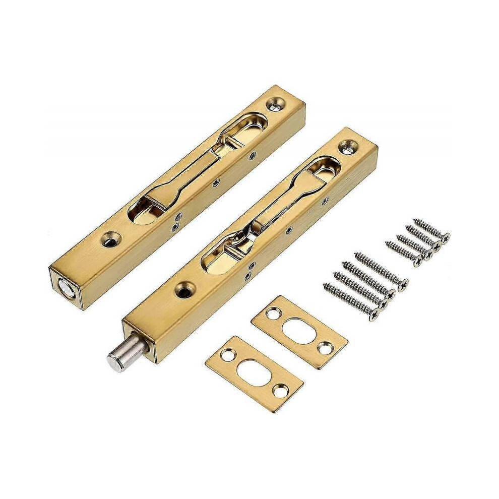 2Pcs 6 Inch Door Bolts - Stainless Steel Concealed Security French Door Locks with Hardwares, Metal Flush Latch Bolts for Composite Wood Double Dummy