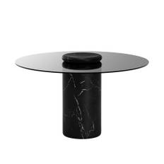 Karakter - Castore dining table Ø130, Nero Marquina / smoked glass - Matbord - Angelo Mangiarotti - Svart - Glas/Naturmaterial/Textilmaterial/Sten