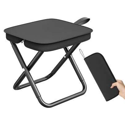 Hopfällbar campingstol, lätt aluminiumram med tjock kudde - integrerad förvaringsficka ovanpå, bärbar pall för camping, fiske, vandring, grillning, fi - Multifärgad (beige,svart)