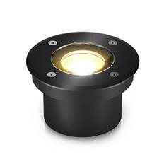 lambado® LED Bodenstrahler für Außen - extra flach, wasserdicht & befahrbar inkl. 5W Strahler warmweiss dimmbar - Schwarz runde Bodenleuchte/Bodeneinbaustrahler IP67 für Terrasse & Garten
