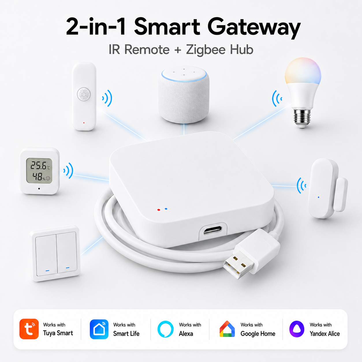 Tuya Zigbee 3.0 Gateway IR Remote Control Hub WiFi Mesh Bridge for Alexa Google Smart Life