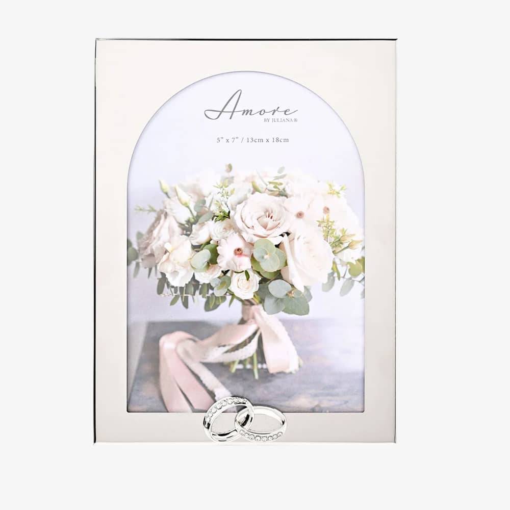 Amore Wedding Rings Arched 5X7 Photo Frame AM26657 - Silver
