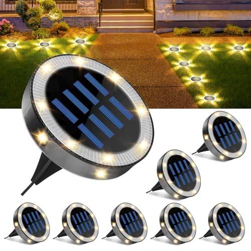 flintronic Solar Garden Outdoor-Light, 8 st 6 LED Solar Utomhus Lampa, Vattentät IP44 Solar Led Spotlights, Solar Garden Lights Earth Garden för Gräsmatta, Uppfart Trappa Landskap