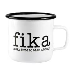 Mugg "Fika", svart/vit (emaljmugg)