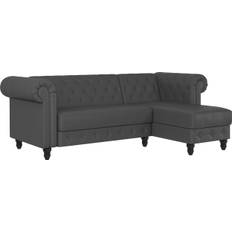 Sovesofa chaiselong i PU Grå Chesterfield