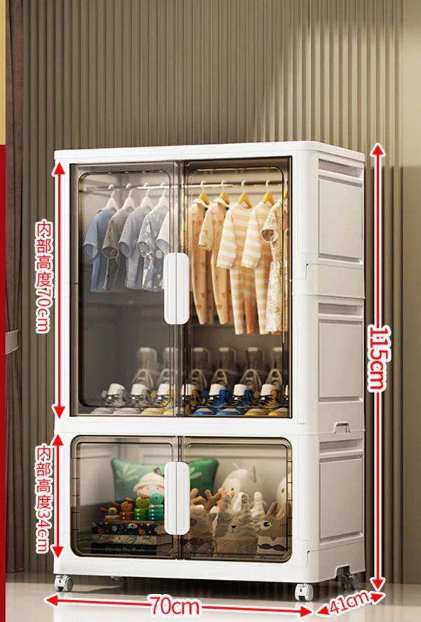 Wardrobe Clothes Organizer Foldable Organizer Cupboard Movable Storage Cabinets for Home - 70x41x115cm-grey