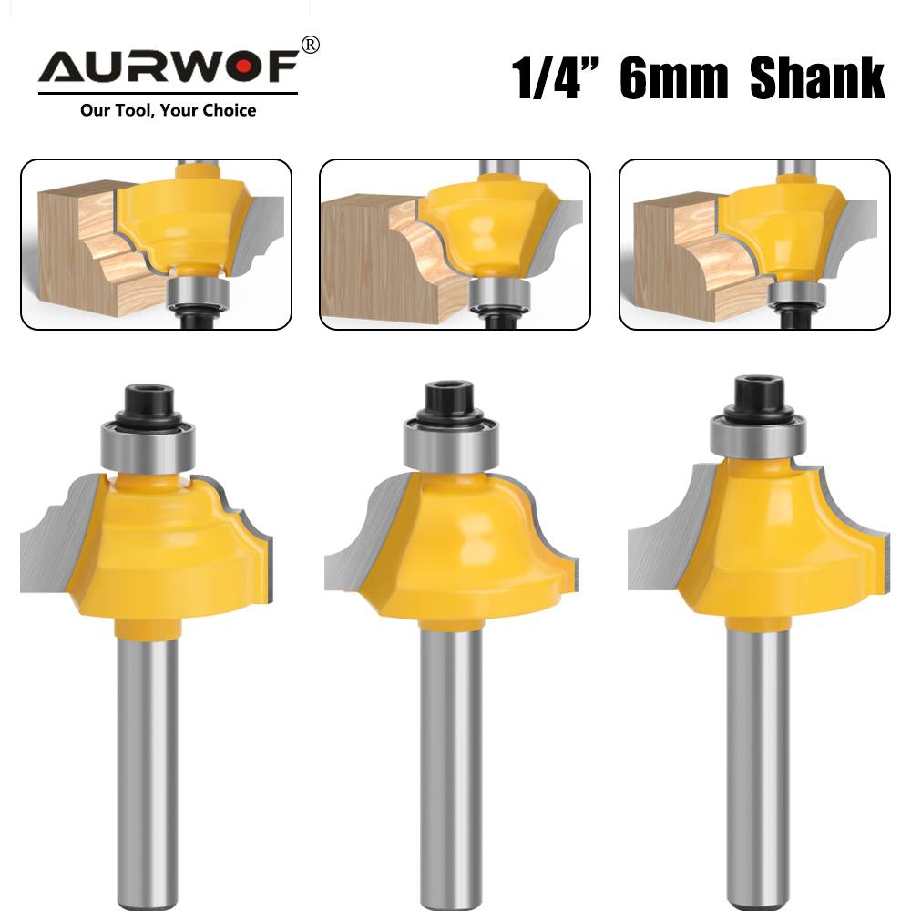 AURWOF 6mm 1/4 Shank Wood Router Bits Set Beading Bit Roman Ogee Bit With Bearing Double Flutes Woodworking Tools MC01062