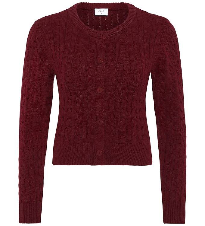 Grunt Cardigan - Cable Strik - GrLine - Dark Red - Grunt - 16 år (176) - Cardigan