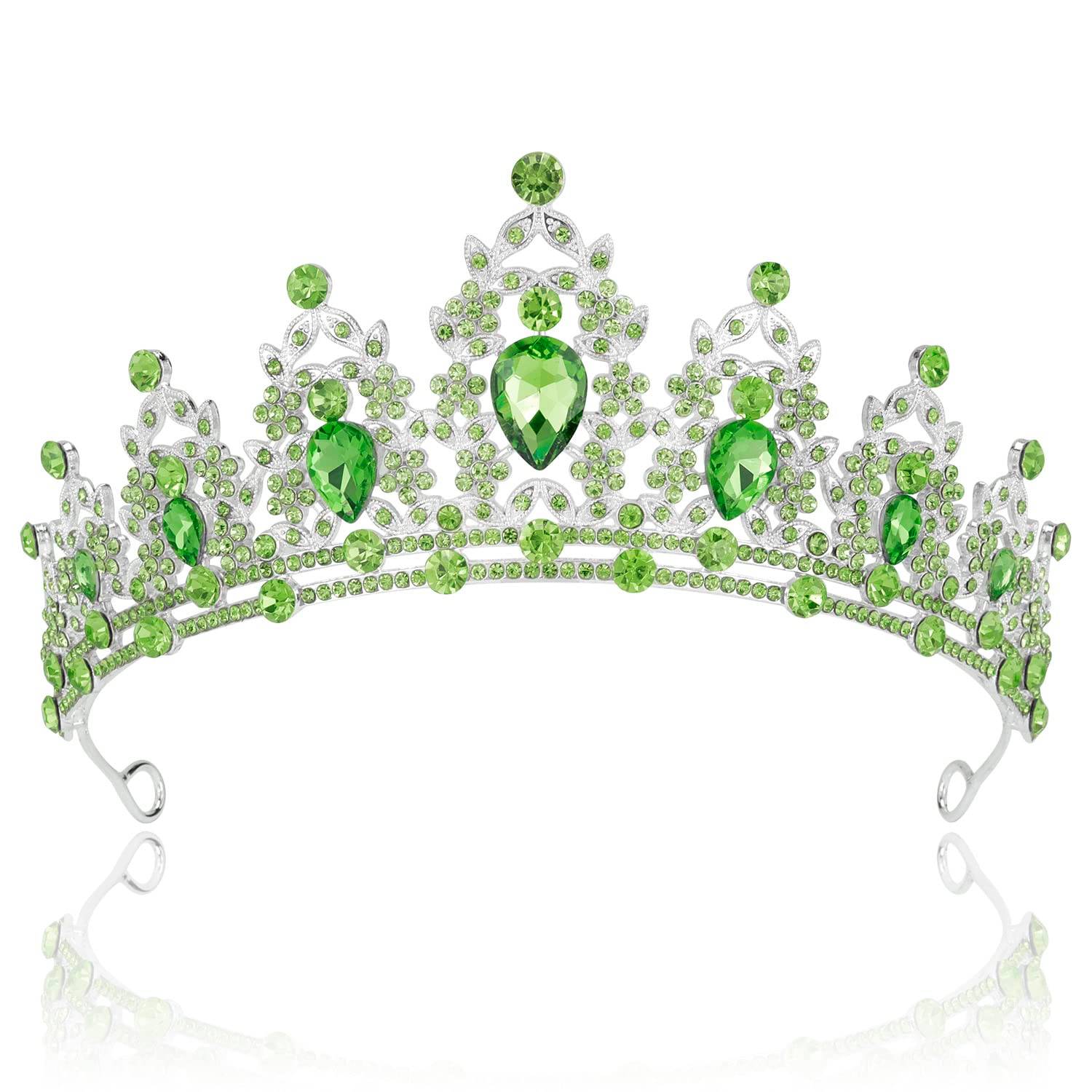 Green Crown Crystal Birthday Tiara Girl's Headpiece Wedding Gemstone Rhinestone Headband Hair Accessories Princess Prom Gifts