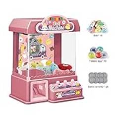 JUCHRZEY Claw Machine Kids Myntstyrd Spelklämma Dockleksaker med 10 dockor 10 kapslar Stora Claw Catch Leksaksljud och musikpresenter för flickor och pojkar för barn från 6 år och uppåt (rosa)