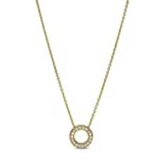 Pandora Signature vändbar cirkel 14k guldpläterat halsband med pavé och klar kubisk zirkonia, 45