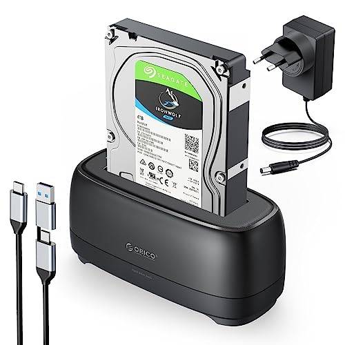 ORICO 3,5tums 2,5tums hårddiskhölje USB 3.2 Gen1 1-bay-hårddiskar dockningsstation för 2,5tums och 3,5tums HDD/SSD upp till 20 TB med 12 V 2 A strömförsörjning