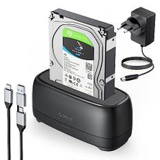 ORICO 3,5 tum 2,5 tums hårddiskhölje USB 3.2 Gen1 1-bay-hårddiskar dockningsstation för alla standard 2,5 tum och 3,5 tum HDD SSD upp till 20 TB med 12 V 2 A strömförsörjning, verktygsfritt och