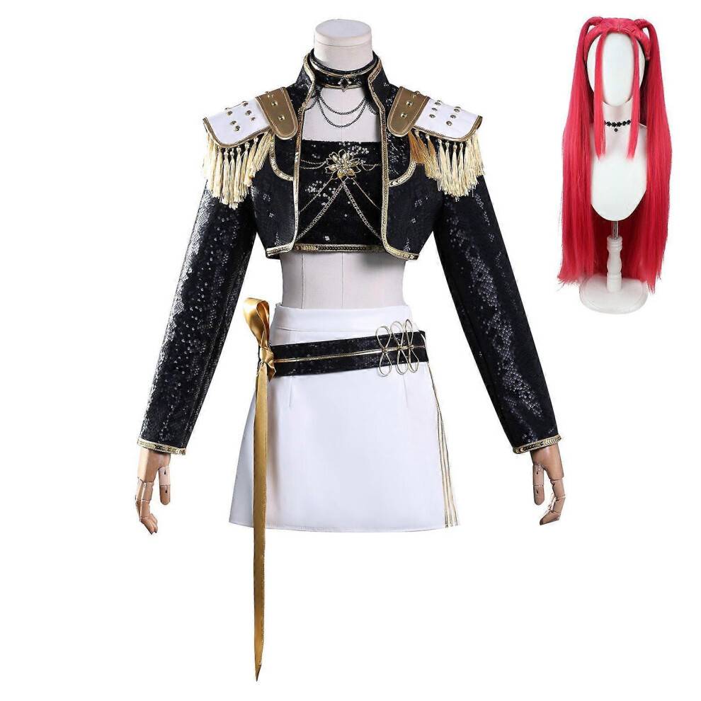 (140 Kids, Mira With Wig) KPop Demon Hunters Cosplay Costume Set Rumi Mira Zoey Halloween Party Fancy Dress for Womens Black _c A