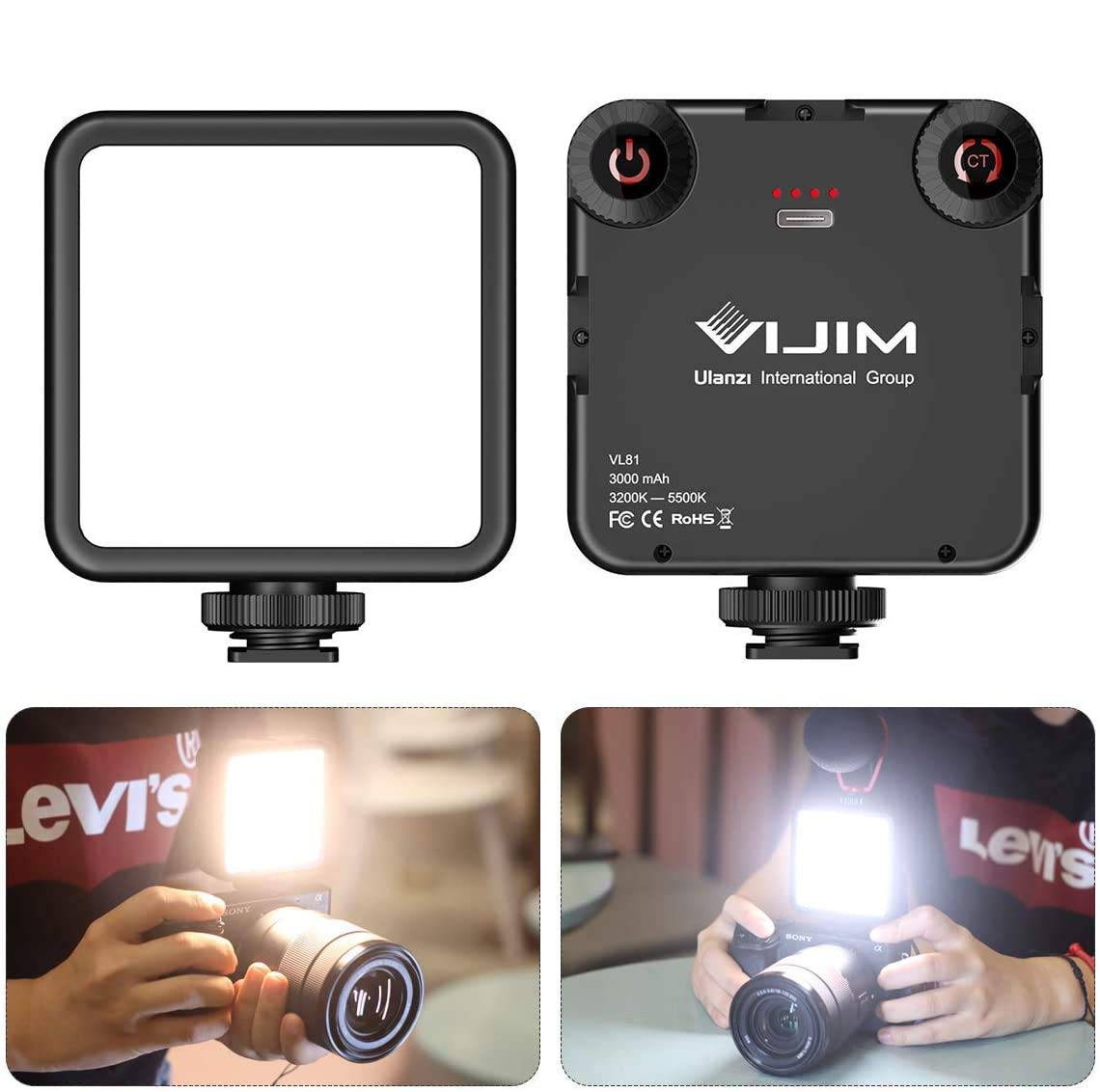 Ulanzi VL-81 LED Video Light, Compact, Rechargeable, 3000mAh, Type-C, 3200k-5600k, CRI95+, Adjustable Color Temperature, Smart Camera Light, Auxiliary