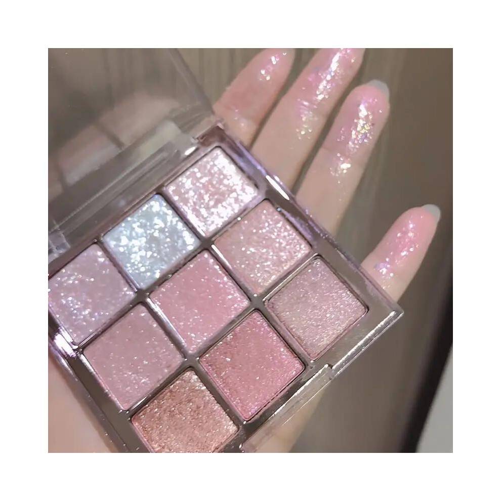 (Matches the image, 01) 9 Colors Eyeshadow Palette Glitter Sparkling Sequin Finish Highlighter Rose Tone Beauty Makeup