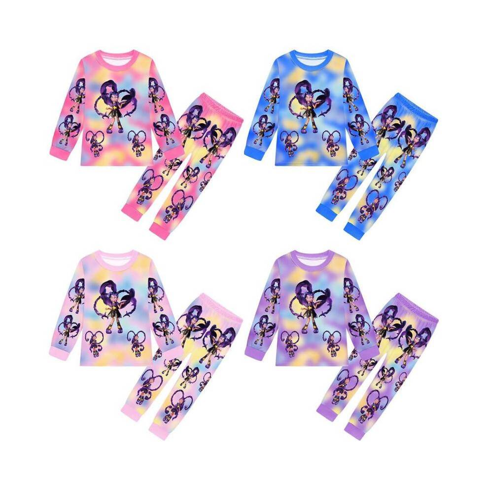 (19801 pink, 100cm) Kids Cosplay Costume Set Long Sleeve Top and Pants 2 Piece Outfit Cute Print Design Soft Fabric 19801