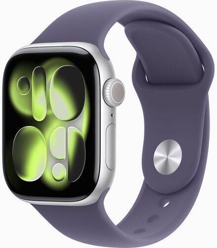 Apple Watch Series 11 Aluminium 42 mm (2025) | GPS | sølv | Sportsrem S/M | Purple Fog