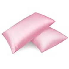Fittia Uppsättning av 2 satinörngott premium örngott örngott hår- och hudvård silkeslen med dragkedja, rosa, 40 x 60 cm