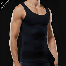 Kompressionsskjorta för män 2 st slimmande Body Shaper-väst Gym träningslinne ärmlös mage Shapewear Gynecomastia Compression Shirts, magkontrollundert - Svart (L,M,S,XL,XXL,XXXL,XXXXL)