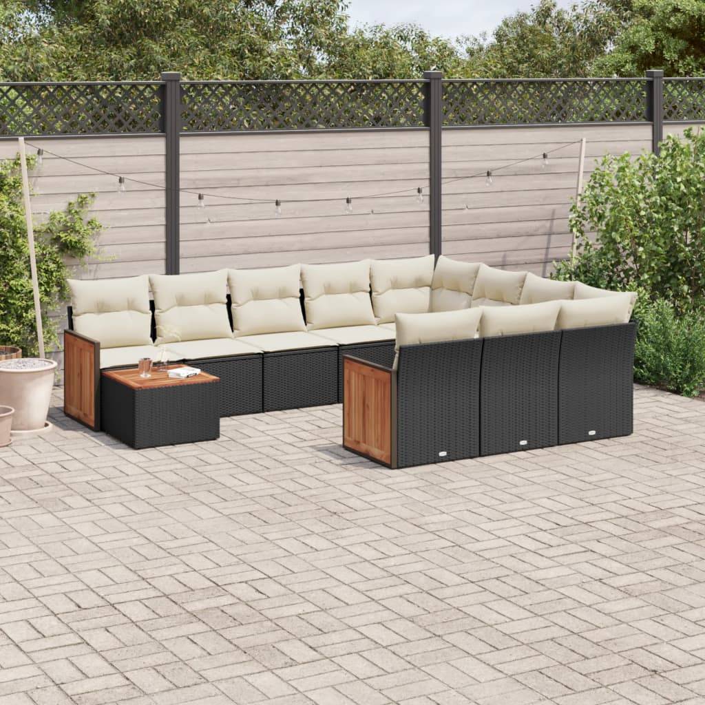Sofasæt Til Haven 11 Dele Med Hynder Polyrattan - Sort og cremefarvet