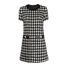 Moschino, Klänning, Dam, M, Houndstooth Klänning Bianco Aw23 - black (M)