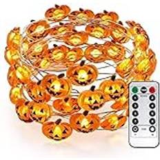PhilzOps Halloweenljusslinga med pumpalampor, 4 m, 40 LED-lampor, orange, höstdekoration, batteridriven, inomhus/utomhus, vattentät, gör-det-själv, med fjärrkontroll och timer