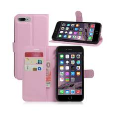 Davidsen flip-etui i læder med litchi overflade til iPhone 7 Plus / 8 Plus - Pink