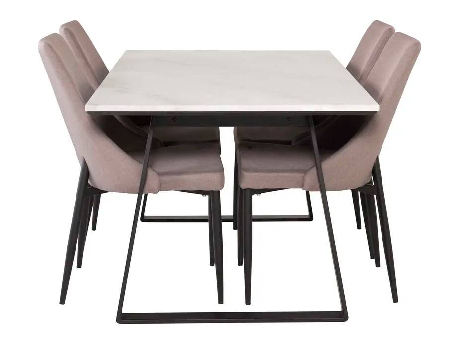 Venture Design Estelle & Leone spisegruppe Hvid/grå 4 st stole & borde 140 x 90 cm
