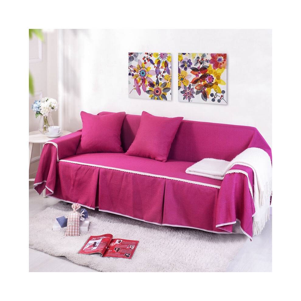 (Rose Red,1 Seater)Solid Color Sofa Covers Slipcovers Couch Slipresistant Living Room Home Decor