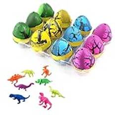 Lergas 12 stycken dinosaurielegg, leksak, dino-ägg som kläcker i vattnet, dino-ägg för att gräva ut för barn från 6 år, dinosaurie, ägg, hatching, leksak, gästgåva, barnfödelsedag (färgad)