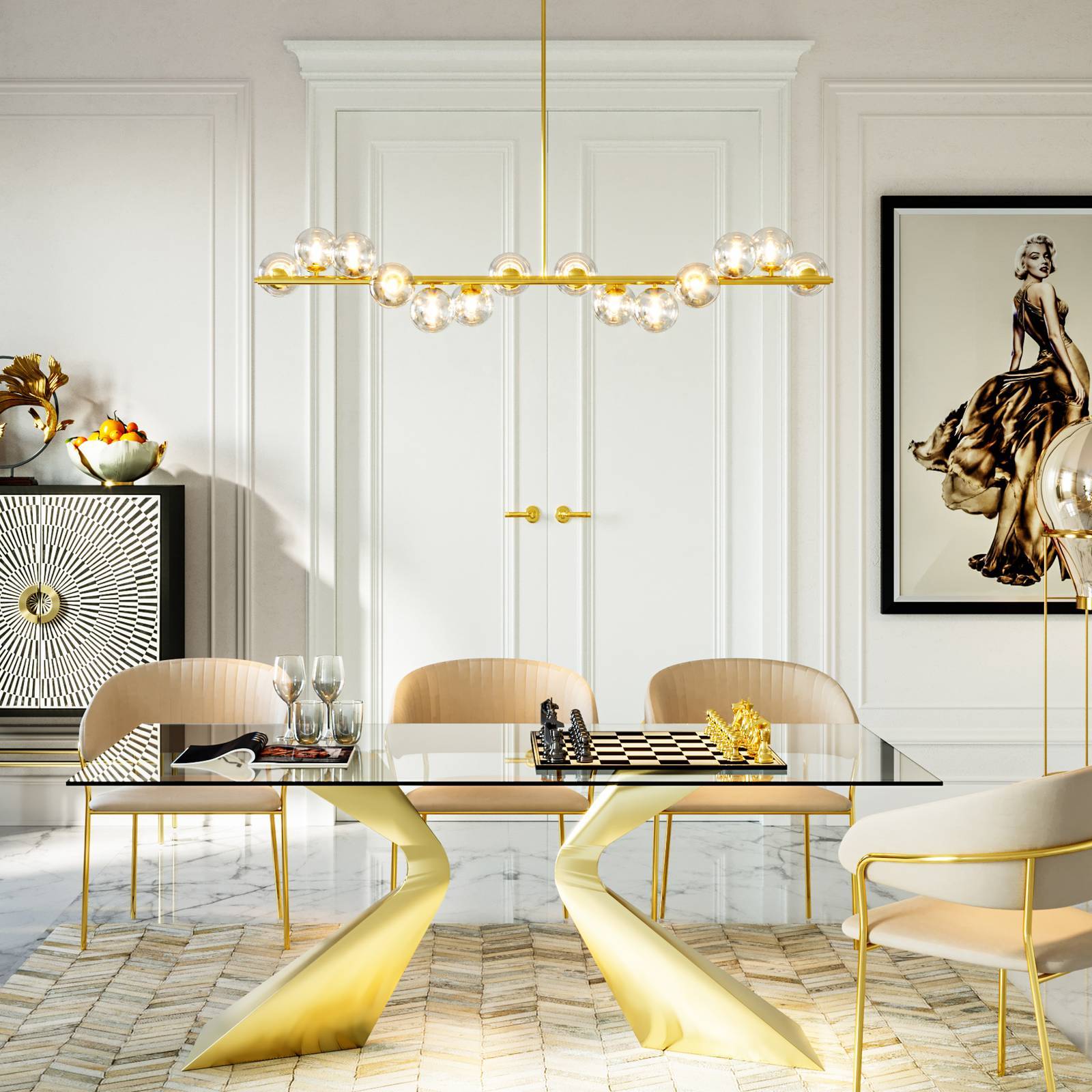 KARE Design pendellampa Scala Balls, dimbar, Mässing / guld, Vardagsrum / matsal, Metall, Design, Pendellampa