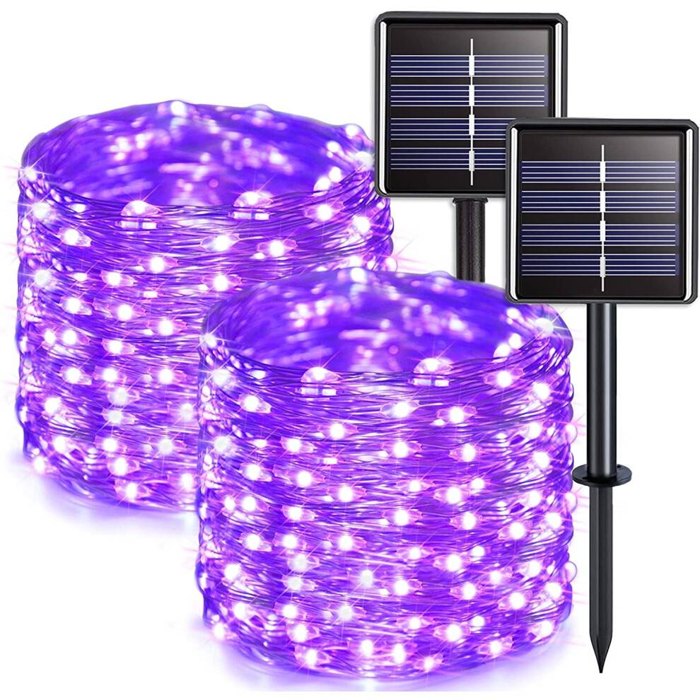 Solcelledrevne udendørs lyskæder - 20 meter, 200 LED, 8 lystilstande, lilla - 2 stk.